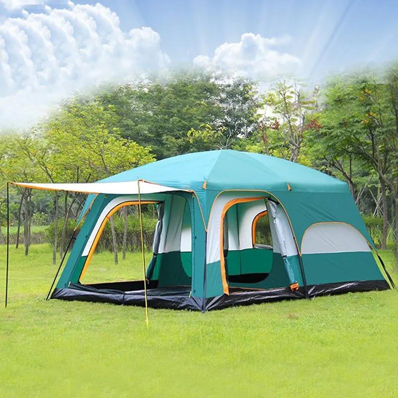 야외 캠핑 방풍 이중 레이어 패브릭, 햇빛 차단, 모기 방제, 침실 2 개, 거실 1 개, 대가족 텐트